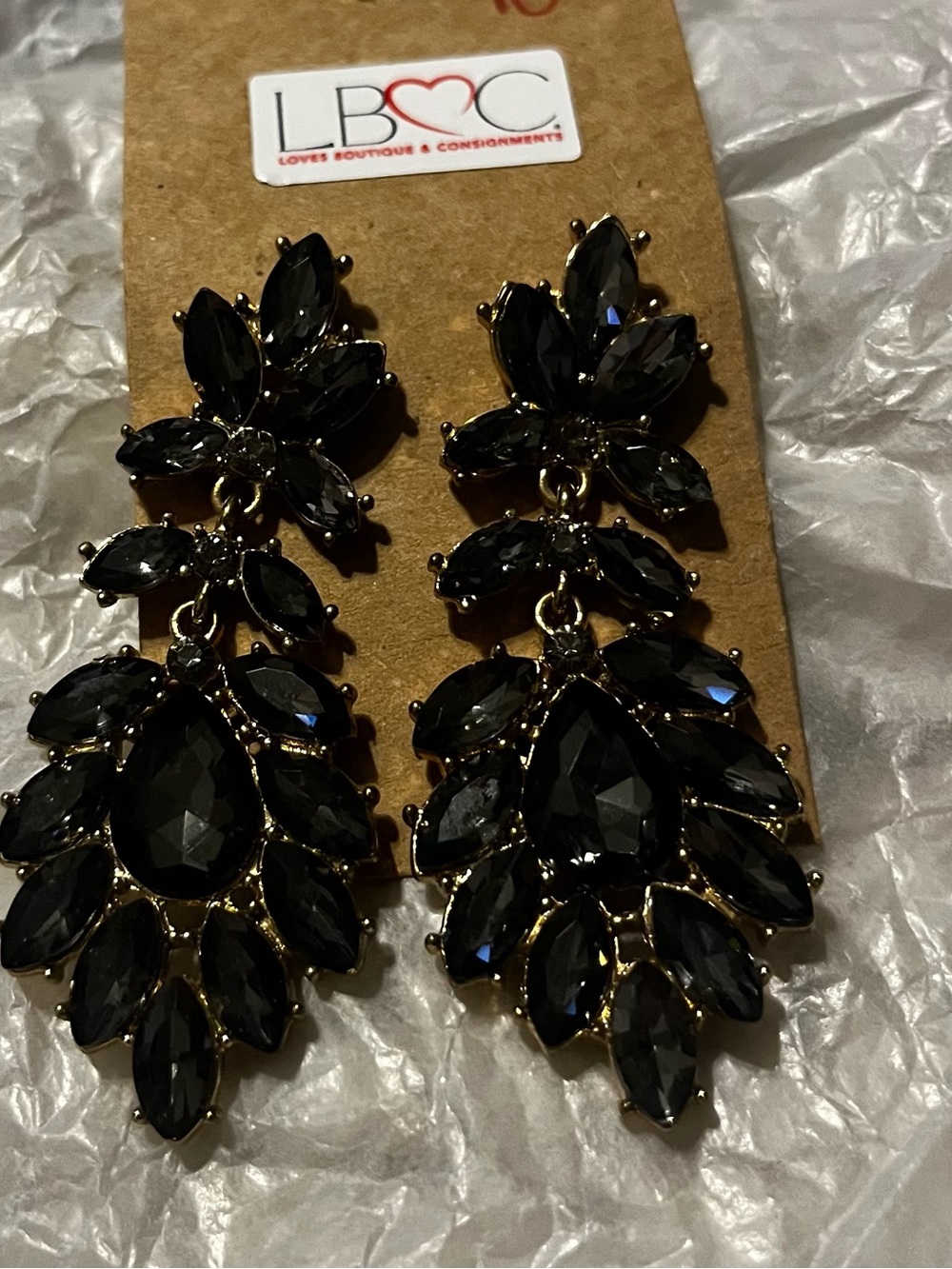 Gold-Tone Black Crystal Statement Drop Earrings